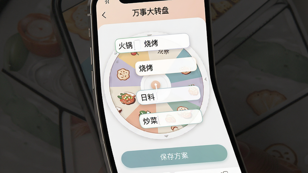 һ���ֻ�Ӧ�ý���չʾͼ����Ļ����ʾת�̱༭ҳ�棬�ж���ı������ÿ������д�Ų�ͬ��ѡ��������