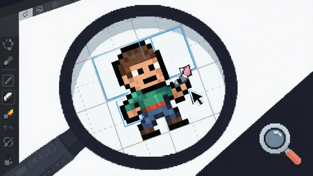 һ��Pixel���ذ���������չʾͼ�����������ǷŴ������ػ����ֲ�����������һ�����ڻ��Ƶ�����С�ˣ���Χ��ʾ�������ߣ����½���һ���Ŵ�ͼ��ʾ�����Ź��ܣ����ֲ��öԽ��߹�ͼ�����Ϊ�Ƽ��б�ƽ�廭��ϸ�ڰ������ط���ĸ���ѡ��״̬�����ʹ��λ�ã������������ɾ����޶���Ԫ��