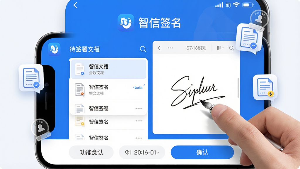 �����ֻ���Ļչʾ���棬��������Ϊ����ǩ��App����ɫ�����棬���Ϊ��ǩ���ĵ��б����Ҳ�Ϊ��дǩ��������ָ������Ļ����дǩ���ʼ�����Χ���ƺ�ͬͼ����ʱ�����ʶ�����岼��Ϊ���·ֲ��Ű棬�Ϸ�Ϊ����Logo�����ơ�����ǩ�������·�Ϊ���ܰ�ť�������Ϊ�ִ���Լ����磬ϸ�ڰ����ĵ�����ͼ��ǩ����ˢ��ȷ�ϰ�ť�������������ɾ����޶���Ԫ��