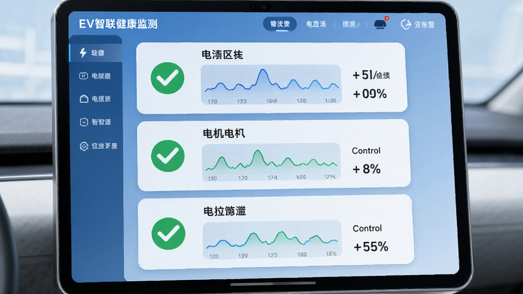 ����չʾEV���������������ҳ�棬��Ļ���е�ء����������������ģ�����ɫ�Թ���ʶ������Ϊ�������е�������Ƭ�����Ϊ��ˬҽ�ƿƼ��硣ϸ�ڰ������ݲ���ͼ�Ͱٷֱ����֡������������ɾ����޶���Ԫ�ء�