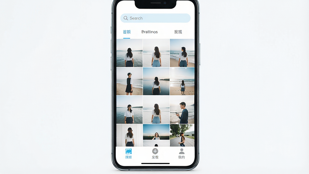 һ���ֻ���Ļչʾ��Ƭ��Ӧ�������棬�����������������е���Ƭ���񣬶������������ͷ����ǩ���ײ�����ᡢ���֡��ҵ�����������ť�����������¼�Լ����ɫ�������䵭��ɫ��׺������ɾ����������廭�ʣ��޶���Ԫ��