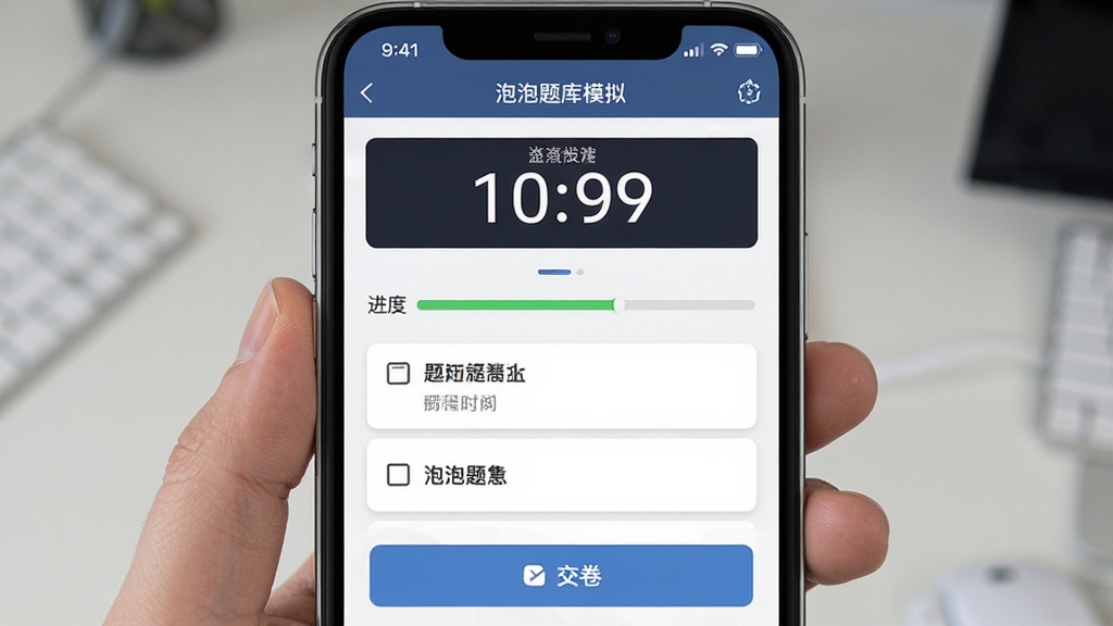 �������ģ�⿼�Խ��棬����չʾ�ֻ���Ļ�ϵĿ��Ե���ʱ�ʹ��⿨������Ϊ�Ϸ���ʱ���·���Ŀѡ��������רע��ϸ�ڰ����������ͽ�����ť�����������ɾ��޶���Ԫ��