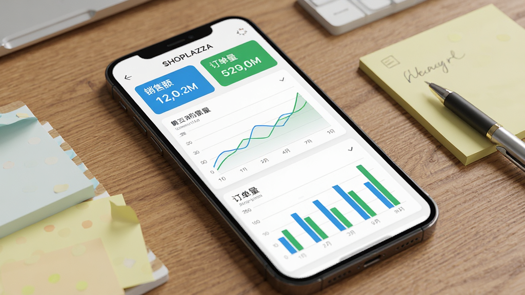 һ�� SHOPLAZZA �ƶ������ݿ�������չʾͼ���ֻ���Ļ����ʾ������ͼ����״ͼ��ͼ����ɫΪ��ɫ����ɫ������Ϊ��ɫ��Ƭʽ���֣���Ļ�Ϸ������۶�Ͷ����������ֿ�Ƭ���ֻ�б����ľ�������ϣ��Ա��б�ǩֽ�ͱʣ�������Ϊ���ݷ�������磬ϸ������������Ϊ������Ⱦ���ɾ������ҡ�