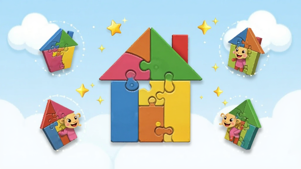 AR�������ɰ����������棬��������չʾ���ɰ�ƴ�ɵĲ�ɫС���ӣ���Χ����AR���嶯��Ч��������Ϊ��͵�ǳ��ɫ�������ƣ����־��жԳƣ�������¿�ͨ��ϸ�ڰ����߿鲻ͬ��ɫ��ƴͼ�����˸������װ�Σ������������ɾ����޶���Ԫ��