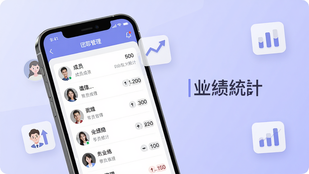 һ��չʾĦҮ�ƹ���Ŷӹ��������ͼƬ���ֻ���Ļ��ʾ�Ŷӳ�Ա�б���ҵ�����а񣬱���Ϊǳ��ɫ���䣬�������С��Ŷӹ������͡�ҵ��ͳ�ơ����֣���Χ��ͷ���ͼ��ͼ�꣬������Ϊ�����Լ��ƣ�ϸ�����������ʸɾ����޶���Ԫ��