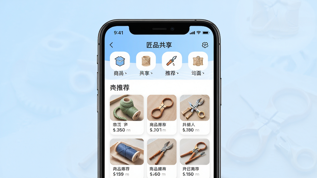 ��Ʒ����APP������չʾͼ������������һ�������ֻ�����Ļ����ʾ��Ʒ����Ӧ����ҳ��������Ʒ����ͼ�����Ƽ���Ʒ�б�������Ϊǳ��ɫ���䣬������¼�࣬ϸ�����������ʸɾ����޶���Ԫ��