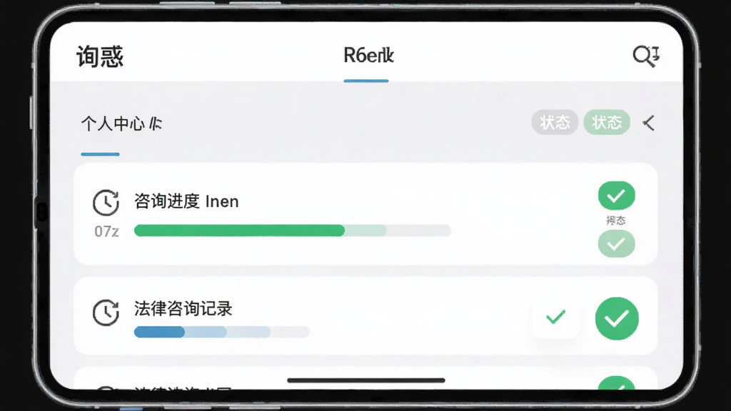 ��ѯ��Ӧ�ø�������ҳ�棬��ʾ��ѯ�����б���״̬��ǩ��һλ�û����ڲ鿴����ɵķ�����ѯ��¼������Ϊ���İ�ɫ��ǳ��ɫ���������ִ���ƽ�����ϸ�ڰ�����������ʱ��ͼ�ꡢ�Թ���ǣ������������ɾ��޶���Ԫ��