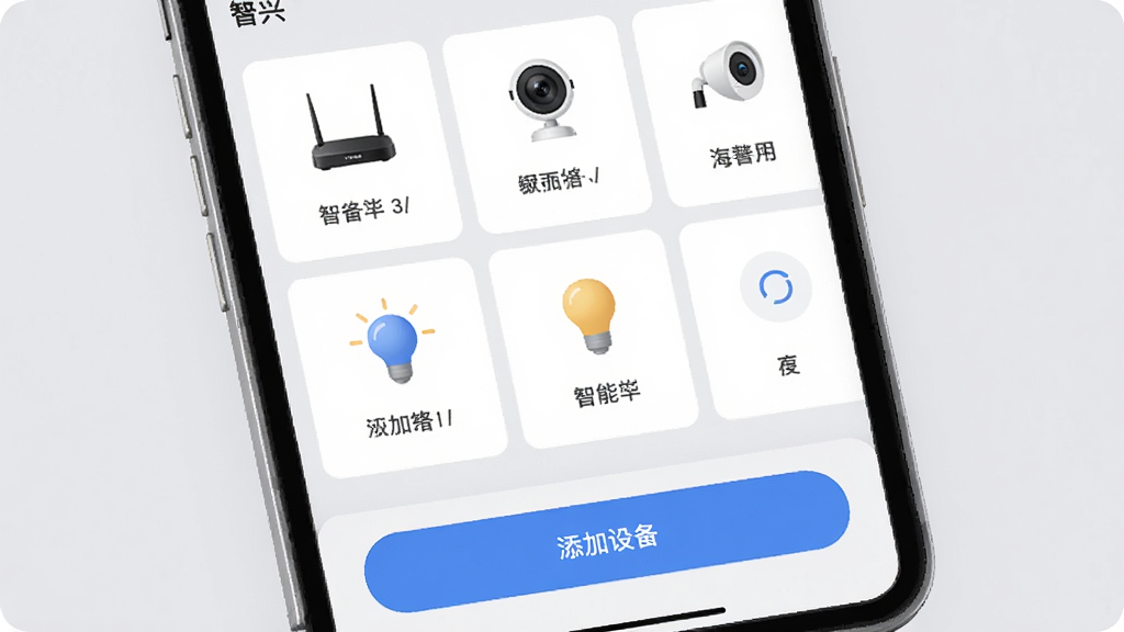 �����ǻ�����App�豸����������д����Ļ����ʾ����豸��Ƭ�������У�����·����������ͷ�����ܵ���ͼ�꣬�ײ��������豸��ť������Ϊǳ��ɫ������UI��Ƹɾ����䣬���廭��