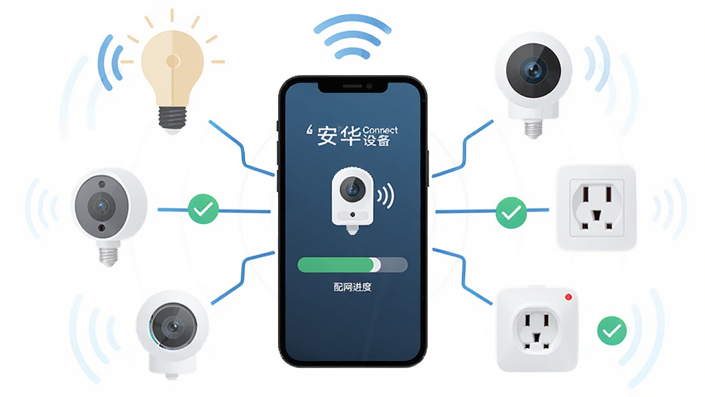����Connect�豸��������ʾ��ͼ������Ϊ�ֻ���Ļ��ʾ�������������豸ͼ�꣬��Χ�������ܵ��ݡ�����ͷ���������豸������Ϊ����״���У�����Ϊ�ֻ����Ű��η�����ͼ���С�������£����Ϊ��ƽ���Ƽ��廭��ϸ�ڰ����źŲ��ơ������ߡ��Թ���ʶ�������������ɾ��޶���Ԫ�أ����廭��