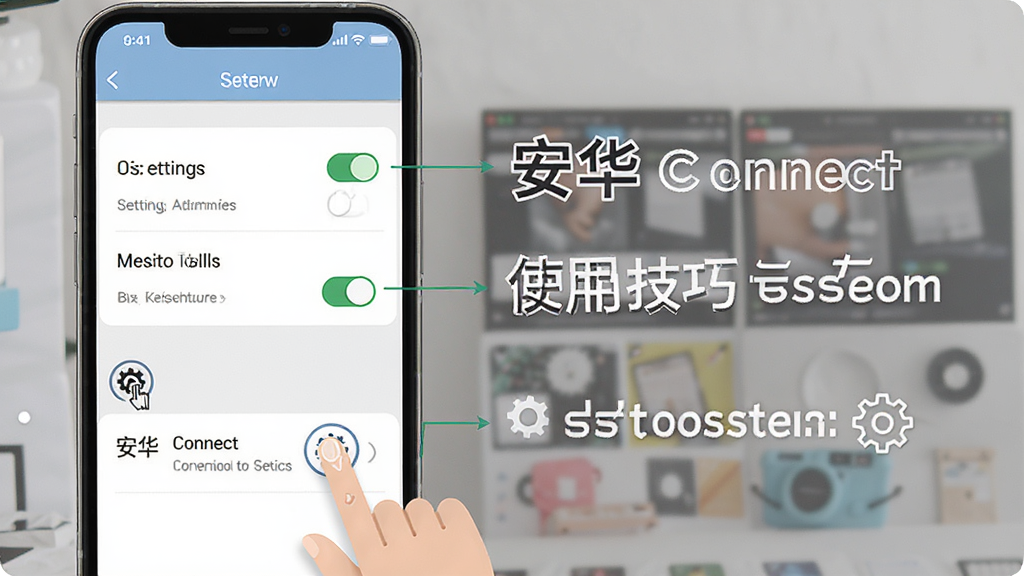 ����Connectʹ�ü���ʾ��ͼ������Ϊ�ֻ���Ļ��ʾ���ò˵���֪ͨ����ѡ�����Ϊ����ֻ��Ҳ����ֱ�ע���Ű����������Ϊ��Լ��ƽ����ϸ�ڰ�����ָ���ͼ�ꡢ���ذ�ť�����ַ��ţ����ʸɾ����޶���Ԫ��