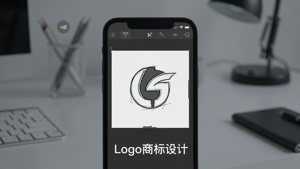 �ֻ���ĻչʾLogo�̱���������ڷ���ģʽ���������еĻ��棬��Ļ���Ǳ༭�е�logo�ݸ壬����״̬����ʾ������ͼ�꣬�����·��С�Logo�̱���ơ������������ǰ�����������������������ȣ����ʸɾ����޶���Ԫ�ء�