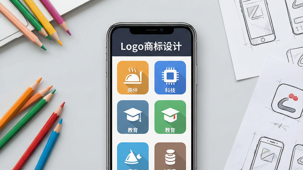 һ��չʾLogo�̱�������������ͼƬ�������������ֻ���Ļ����Ļ����ʾ������ҳģ��⣬�����������Ƽ��������ȶ������ͼ�꣬��Ļ�Ϸ��С�Logo�̱���ơ�������������ǳ��ɫ����̨����Χɢ���Ų�ɫǦ�ʺ���Ʋ�ͼ����������������ϸ�����������ʸɾ����޶���Ԫ�ء�