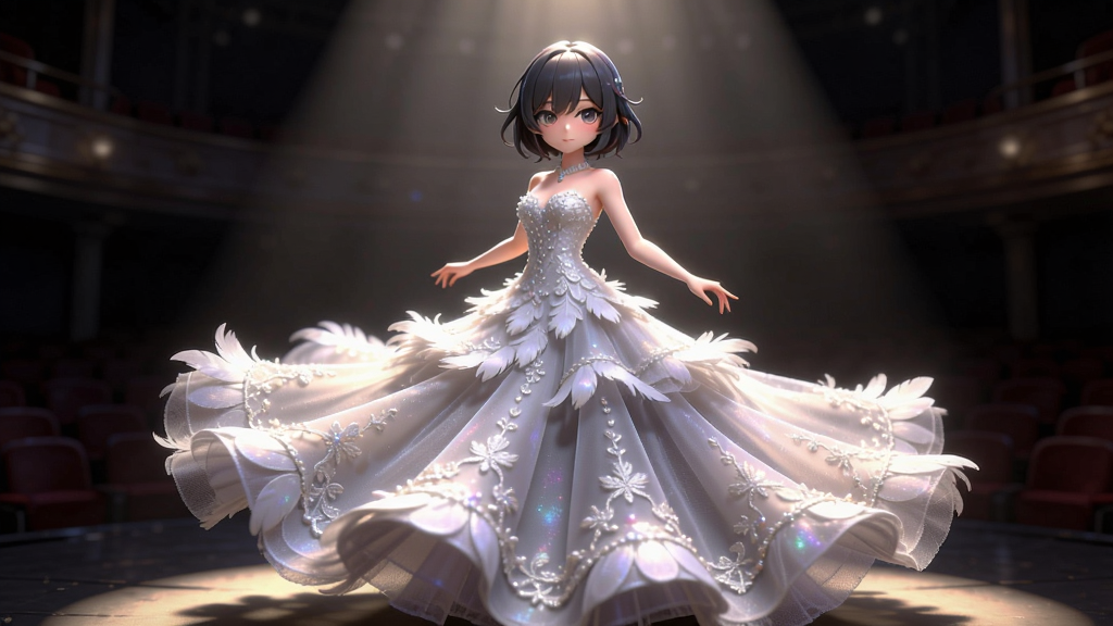һλ3D����Ԫ��Ů������ɫ��ë������ھ۹���»�����ת��ȹ�ڵ���ë�뱡ɴ���չ���������Ͽɼ�ϸ���������������������Ϊ��ɫ�糡��̨�����߼������������ϣ����������Ż�����������������ͼ���У�������Ԫ��