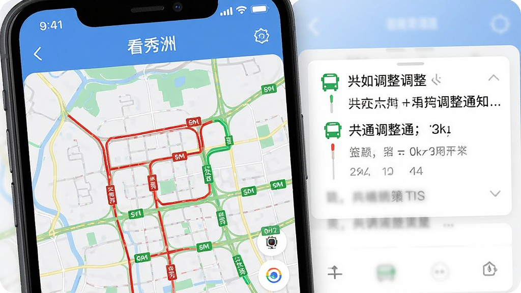 һ��չʾ���н�ͨ·�����ֻ�APP��ͼ����Ļ����ʾ�������ޡ�APP�Ľ�ͨ���а�飬��ͼ���к�ɫ����ɫ��·���������Ա��й�����·����֪ͨ�����Ϊ�Ƽ���Լ��ϸ�����������ʸ��壬�ɾ����޶���Ԫ��