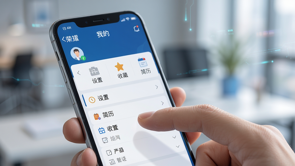 ��������Ϊһֻ�������ֻ�չʾ��ҫμ����App�ġ��ҵġ�ҳ�棬ҳ���а������á��ղء������Ȳ˵������Ϊ�ֻ���Ļ������дռ�ݻ������塢�����黯�����Ϊ�ִ��Ƽ���дʵ�磬ϸ������ָ�ᴥ��Ļ������ͼ�������ɼ������ʸ��壬�ɾ��޶���Ԫ��