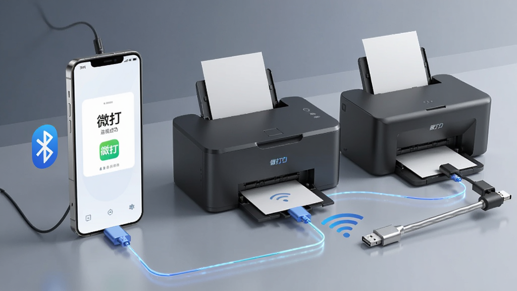һ��չʾ΢��෽ʽ���ӹ��ܵ�ͼƬ��������һ���ֻ�ͬʱͨ��������WiFi��USB��������̨��ͬ�ͺŵĴ�ӡ����������·�Թ�Ч���֣��ֻ���Ļ��ʾ��΢�����ӳɹ����棬���岼�����������Ƽ���ʮ�㣬���ʸɾ����޶���Ԫ��