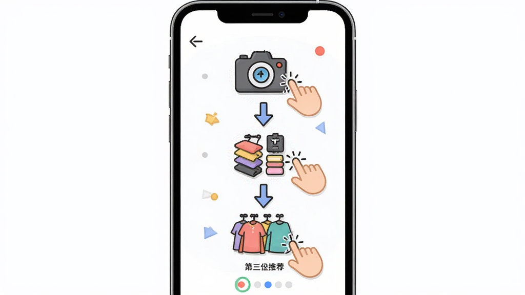 �����³�App����������ҳ�棬����Ϊ�ֻ���Ļ����ʾ��������ͼʾ����һ�����ա��ڶ������ࡢ��������ȡ�Ƽ�������Ϊ�����������У����Ϊ��ͨ��ƽ�廭�磬ϸ�ڰ�����ָ���ͼ�ꡢ��ͷָ��������Բ�㣬���ʸ��壬�ɾ����޶���Ԫ��