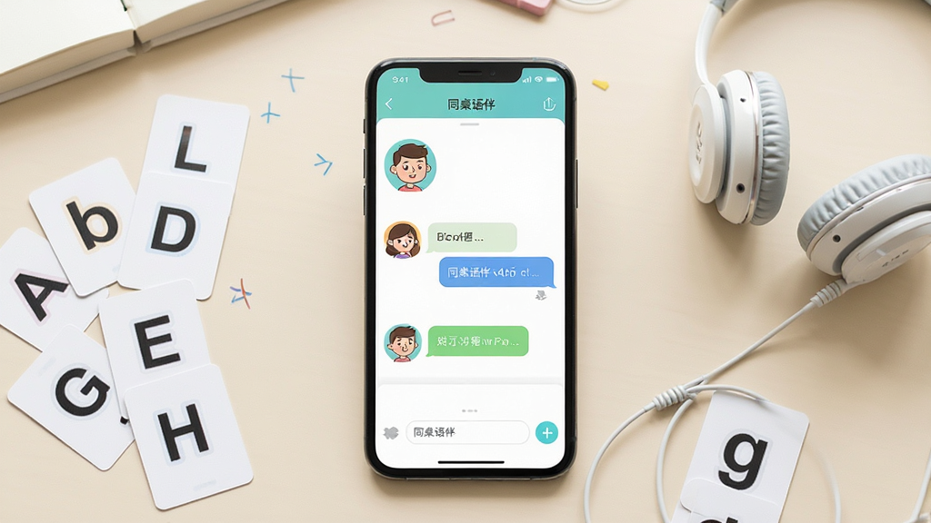 һ��չʾͬ������ֻ�Ӧ�ý���ĳ���ͼ������������һ�����������ֻ�����Ļ����ʾͬ�����ĶԻ���ϰҳ�棬�п�ͨ����ͬ����ɫͷ��ͶԻ����ݣ��ֻ���Χɢ����Ӣ����ĸ��Ƭ�Ͷ�������������͵��������棬���岼�־��жԳƣ�����������죬ϸ��������ѧϰ��Χ���ƶ���Ӧ�������������������ɾ����޶���Ԫ�ء�