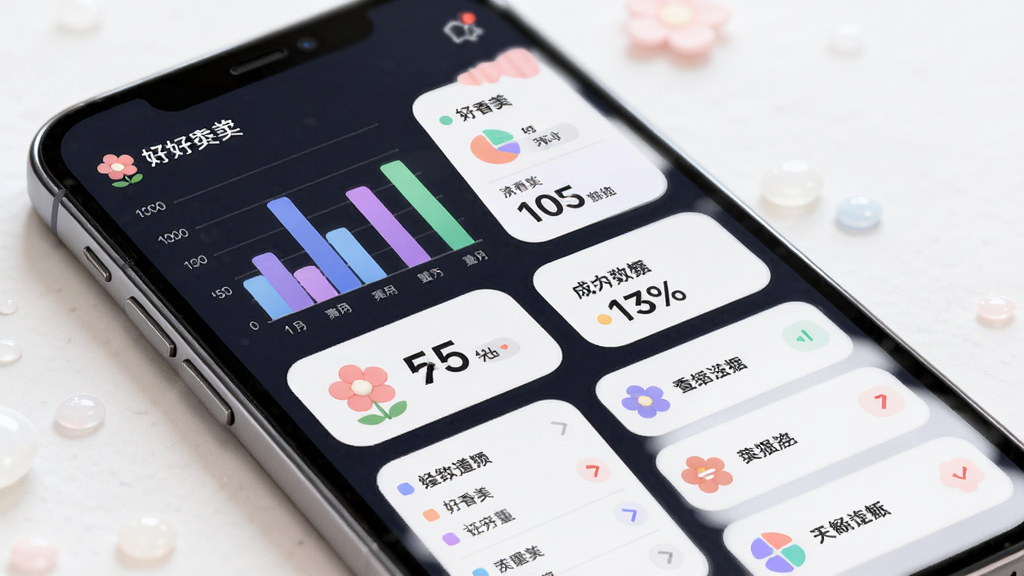 ������ ��Ӫ���ݿ��壬����Ϊ�ֻ���Ļ��ʾ����ͳ��ͼ����������״ͼ�����ֿ�Ƭ���б������ַ�����չʾ��������Բ�ǣ�ϸ���л�����״������ͼ�꣬�����������ɾ����޶���Ԫ��