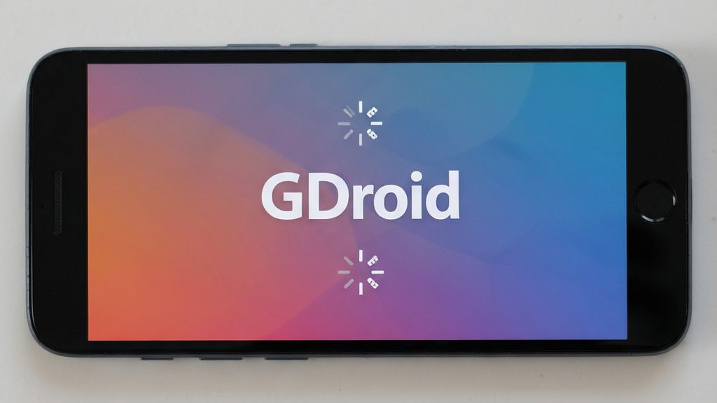 һ����׿�ֻ���Ļ����ʾGDroid�����������棬����������GDroid���ֱ�־������Ϊ��ɫ���䣬��Χ�м��ļ��ض���Ԫ�أ��������ִ���Լ�����������ɾ����޶���װ��
