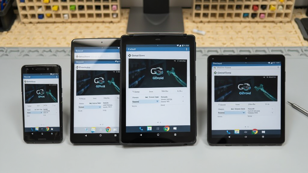 ��̨��ͬ�ߴ簲׿�豸����չʾGDroid�������л��棬�����ֻ���ƽ�壬ÿ̨�豸��Ļ�϶���ʾGDroid���棬����Ϊǳɫ����̨�棬������ɾ����࣬����������ͻ���������ص�