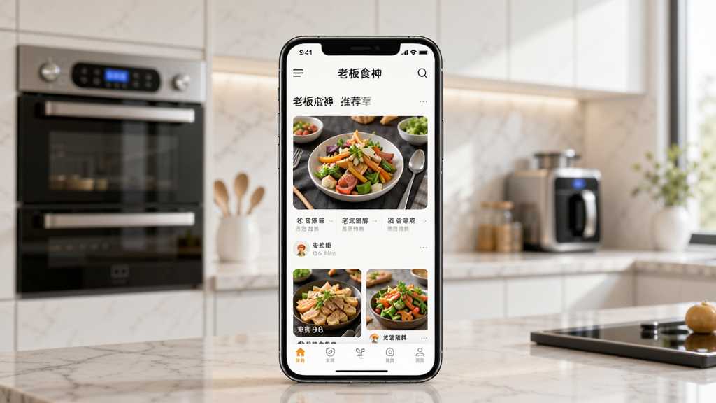 �ϰ�ʳ��Ӧ���������չʾ������������һ�������ֻ�����Ļ����ʾ���ϰ�ʳ��App�Ĳ����Ƽ���ҳ����������ܰ�������ִ����������������������Ű��࣬����ִ��Ƽ��У�ϸ�ڰ������ܳ����豸�ڱ������������֣����ʸ��壬�ɾ����޶���Ԫ��