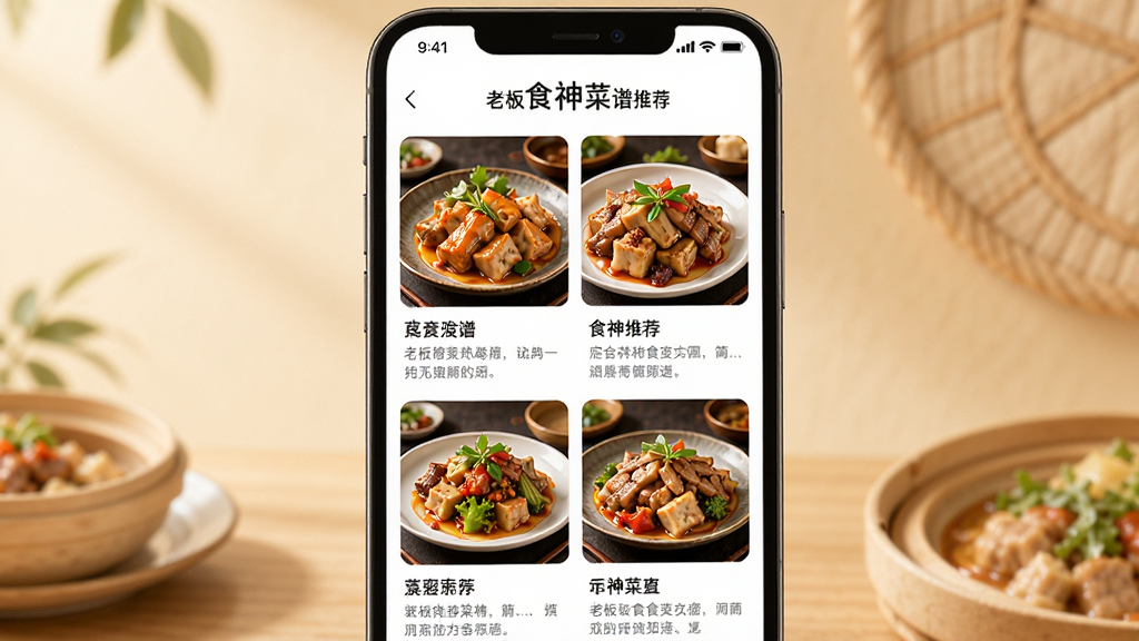 �ϰ�ʳ������Ƽ����棬����չʾ�ֻ���Ļ��д����Ļ�ڳ��ֶ���������ȵ�ͼƬ�б���ÿ�����·������ƺͼ�飬��������͵�ůɫ�������ֲ��������Ű棬��������ִ���ϸ�ڰ�������ɫ�����ˣ����ʸ��壬�ɾ����޶���Ԫ��
