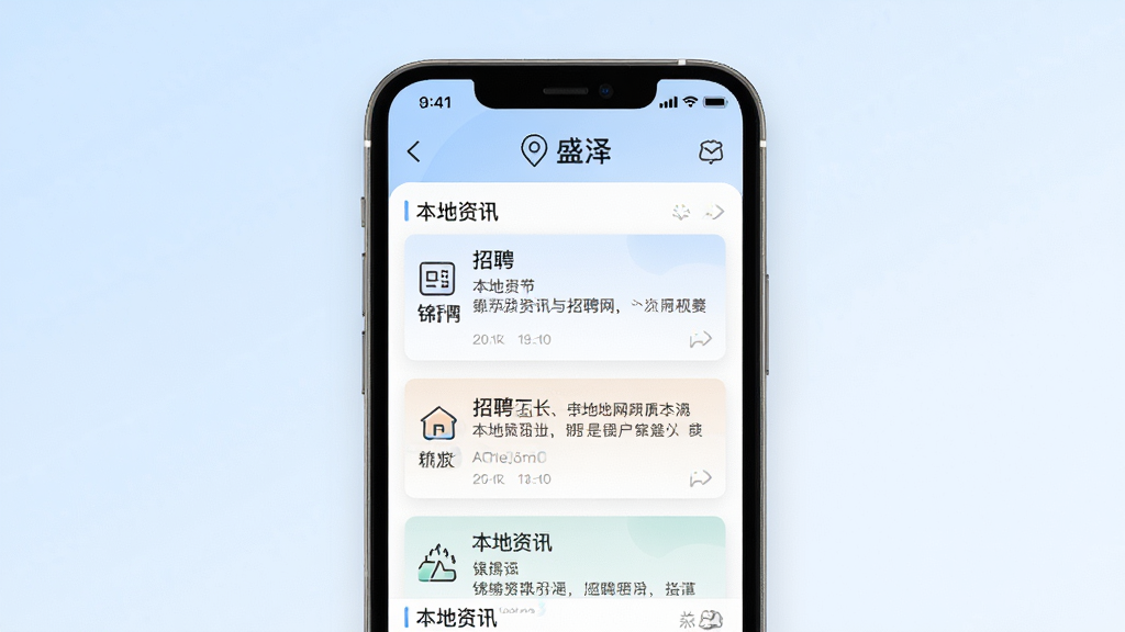 ������������Ѷ����Ƹ�����ںϽ���ͼ����������Ϊһ���ֻ�չʾ������APP����Ϣ��ҳ�棬ҳ������Ƹ��Ƭ�뱾����Ѷ�������У������г��ж�λ��ʶ��ʾʢ���ֻ�����Ϊ����ɫ���䣬���Ϊ���¼�Լ�磬ϸ����ͼ�꾫�¡�ɫ����ͣ����ʸ��壬����ɾ����޶���Ԫ��
