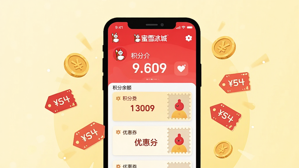 һ��չʾ��ѩ����APP��Ա���Ľ�����ֻ���ͼ���廭������Ϊ�ֻ���Ļ��ʾ����������Ż�ȯ�б�����Ļ��ΧƯ���Ž�Һ��ۿ۱�ǩ������Ϊ����ɫ���䣬����Ϊ���й�ͼ�����Ϊ��ƽ��UI�廭��ϸ�ڰ�������ѩ���ǡ����ֱ�ʶ���������֡�ȯ��ͼ�꣬�����������ɾ����࣬�޶���Ԫ��