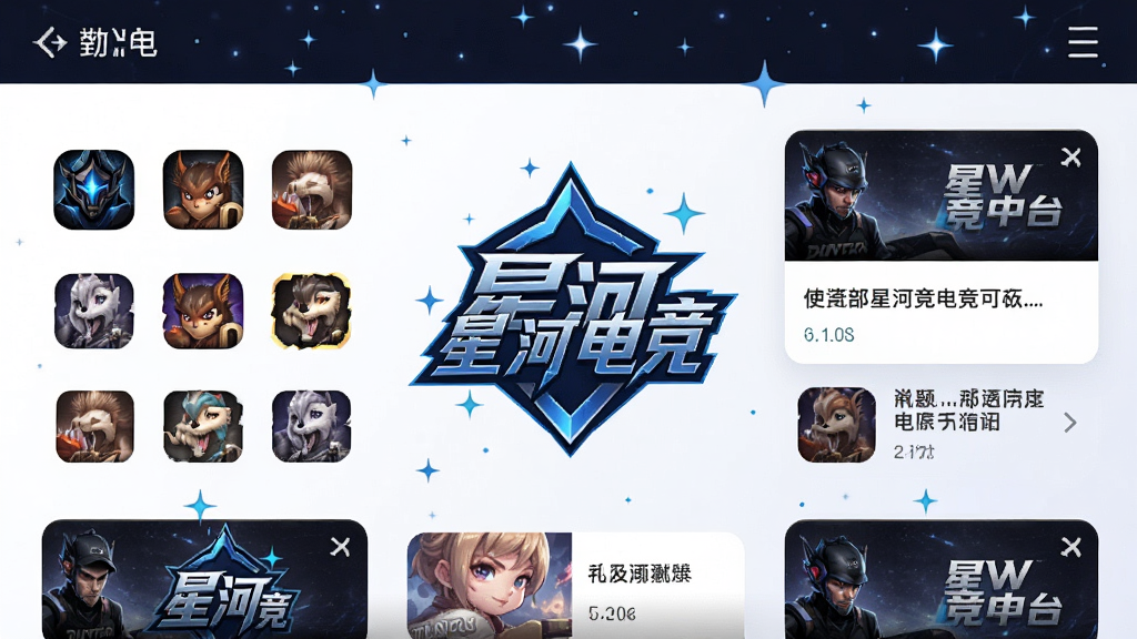 һ��չʾ�Ǻӵ羺ƽ̨��ҳ���ֻ������ͼ�������������Ǻӵ羺��LOGO����Χ�����Ÿ���羺��Ϸͼ�����Ѷ��Ƭ�������������Ű����룬���Ƽ���ʮ�㣬ϸ����������ɫ�ǹ��׺�����ʸ��壬�ɾ����޶���Ԫ��