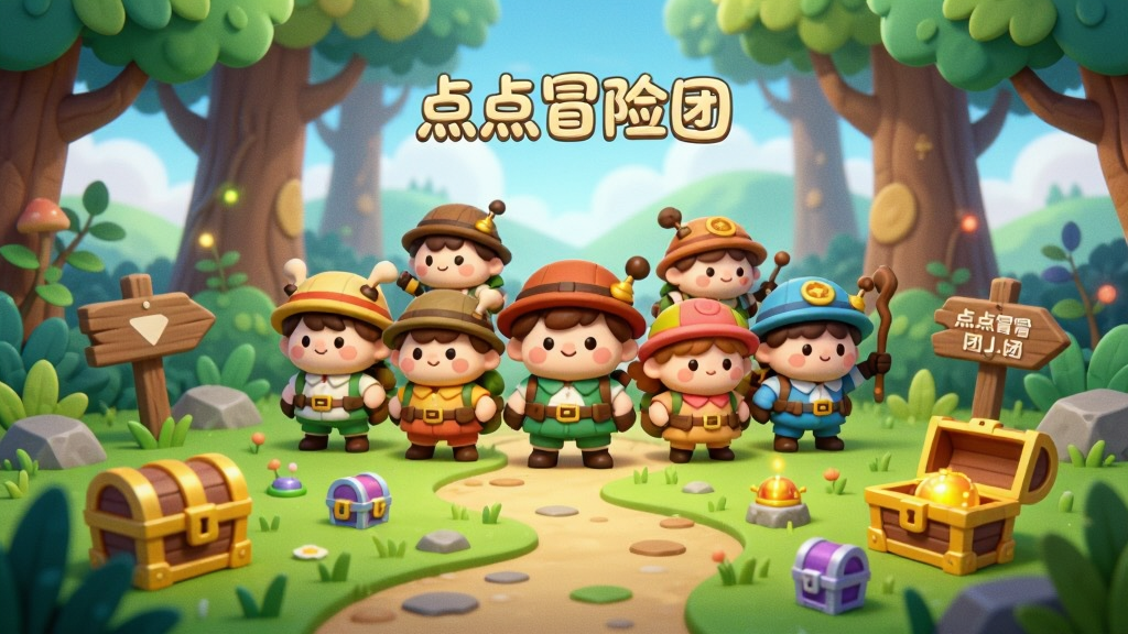����������һȺ����Բ��ɰ���Сð�ռҽ�ɫ��վ��ɫ����������ɭ����ڴ���ǰ�������ѵ�ð��С·��ɢ��ı��䣬��������͵�ɽ�����ƶ䣬������ÿ�ͨ��Ⱦ��񣬹�ͼ����������Ϊ���ð�ճ������Ű�ͻ����ɫȺ��ϸ�ڰ�����Ҷ��ʯ�顢·���뷢����ߣ����������ɾ����޶���Ԫ�أ������пɳ������֡����ð���š�