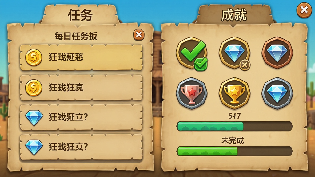 ��Ұ������ 3D ������ɾͽ��棬���������ʾÿ�������б����Ҳ���ʾ�ɾͻ���ǽ������ɵ�����򹴣�δ��ɵ���ʾ������������Ϊ��Ƥֽ�ʸ���壬�����С����񡱺͡��ɾ͡���ǩ������Ϊ���ҷ��������Ϊ�������ſ�ͨ��ϸ�ڰ������ͼ�ꡢ��ʯͼ�꣬�����������ɾ��޶���Ԫ��