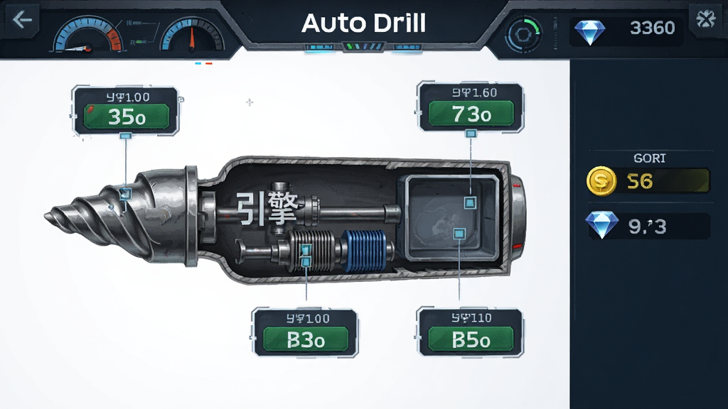 Auto Drill: Galaxy �豸�������棬������������̽������ͼ����ע��ͷ�����桢ɢ�����������ĸ�ģ�飬ÿ��ģ���Ա��еȼ����ֺ�������ť�������Ҳ���ʾ��ǰ�������ʯ�������ƻ��Ǳ��̷�񣬲������������ʸɾ����޶���Ԫ��