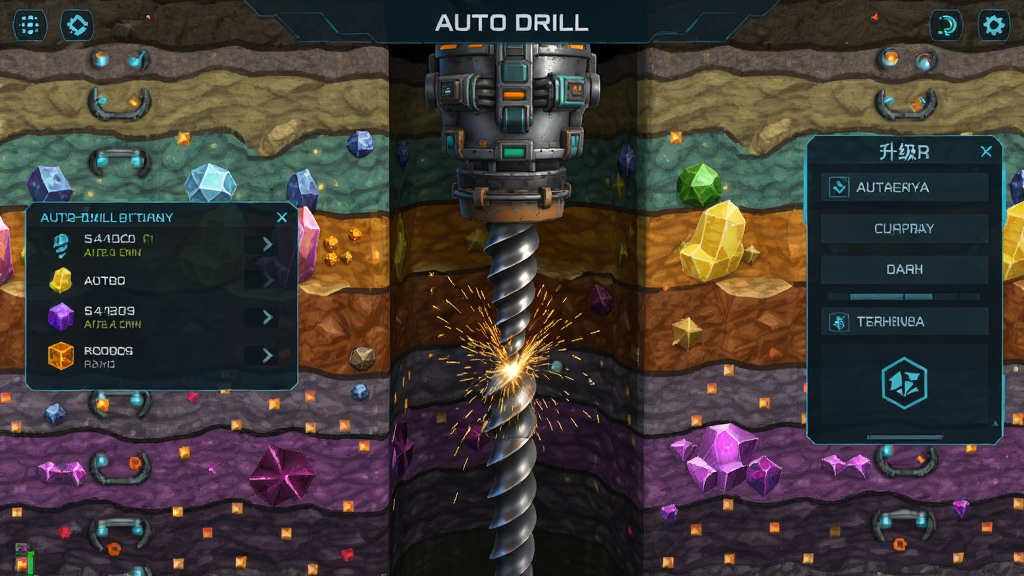 Auto Drill: Galaxy ��Ϸ���棬չʾ�Զ���̽���ڷֲ���ʽṹ�й�������ͬ��ɫ�Ҳ������ͬ�����ͷ��ת�����𻨣���Ļ�������Դ�ռ��������Ҳ���������壬�ƻü��UI����������֣�ϸ�ڷḻ�����������ɾ����޶���Ԫ��