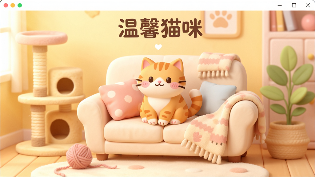 ��ܰè������������ȫò������������һֻ�ɰ�����è����������ɳ���ϣ���Χ��������ܰ�Ŀ�����������è���ܡ�ë����С̺�ӵ�Ԫ�أ�����ɫ��Ϊů��ɫ��ǳ��ɫ�����ּ�����������������ͨ��ϸ�ڷḻ��ͣ����ʸ���ɾ����޶���Ԫ�أ������пɴ��С���ܰè�䡱����