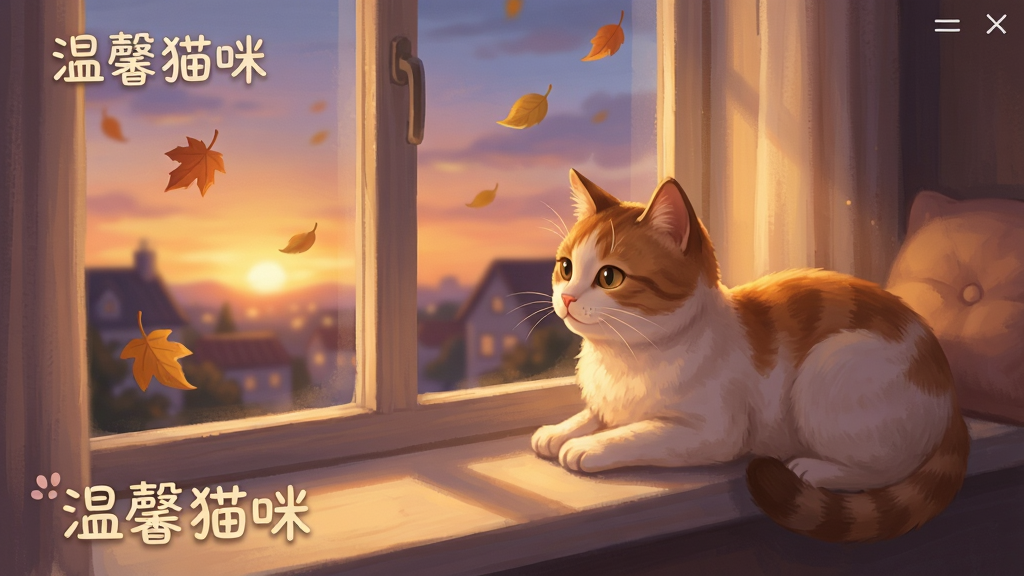 ��ܰè�����߻ع���棬����չʾһֻè��ſ�ڴ�̨�ϵȴ����˹����������ǻƻ辰ɫ������������ů�Ĺ��ߺ�Ʈ�����Ҷ����񰲾�����������ϸ��ɾ��������пɴ��С���ܰè�䡱����