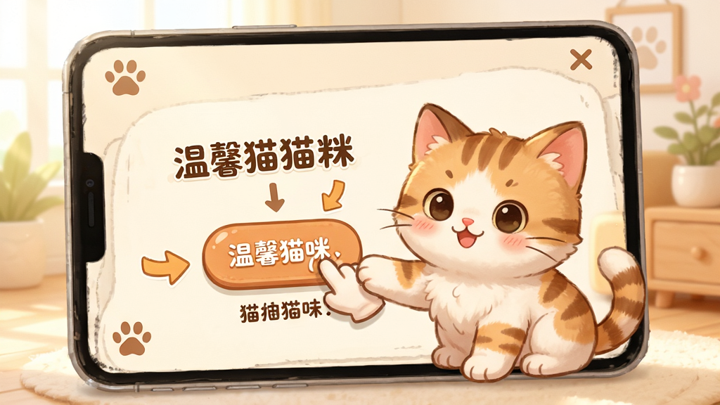 ��ܰè�����ֲ������棬����չʾһֻСè���������û������Ļ�ϵİ�ť���Ա��м�ͷָʾ��������ʾ������������������ͨ�Ѻã����������ɾ��������пɴ��С���ܰè�䡱����