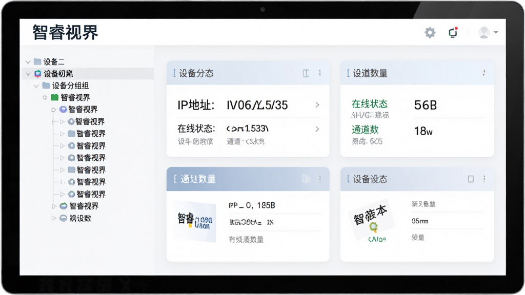 ����ӽ��豸���й������棬��������豸�����б����Ҳ���ʾ�豸��ϸ��Ϣ��Ƭ������IP��ַ������״̬��ͨ���������ֶΣ����涥���С�����ӽ硱Ʒ�����֣�ǳɫ�����񣬲�����������Ϣ��η������ɾ����࣬���廭��