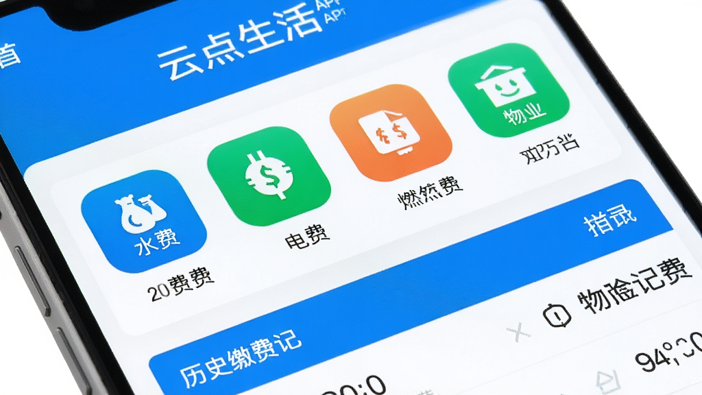 һ���ֻ���Ļ��д��չʾ�Ƶ�����APP������ɷ�ҳ�棬��Ļ����ˮ�ѡ���ѡ�ȼ���ѡ���ҵ���ĸ���ɫͼ���������У��·�����ʷ�ɷѼ�¼�б����������Ϊ��ɫ��������ɫ��ɫ�������ɾ���࣬���ʸ��壬�޶���װ��Ԫ��