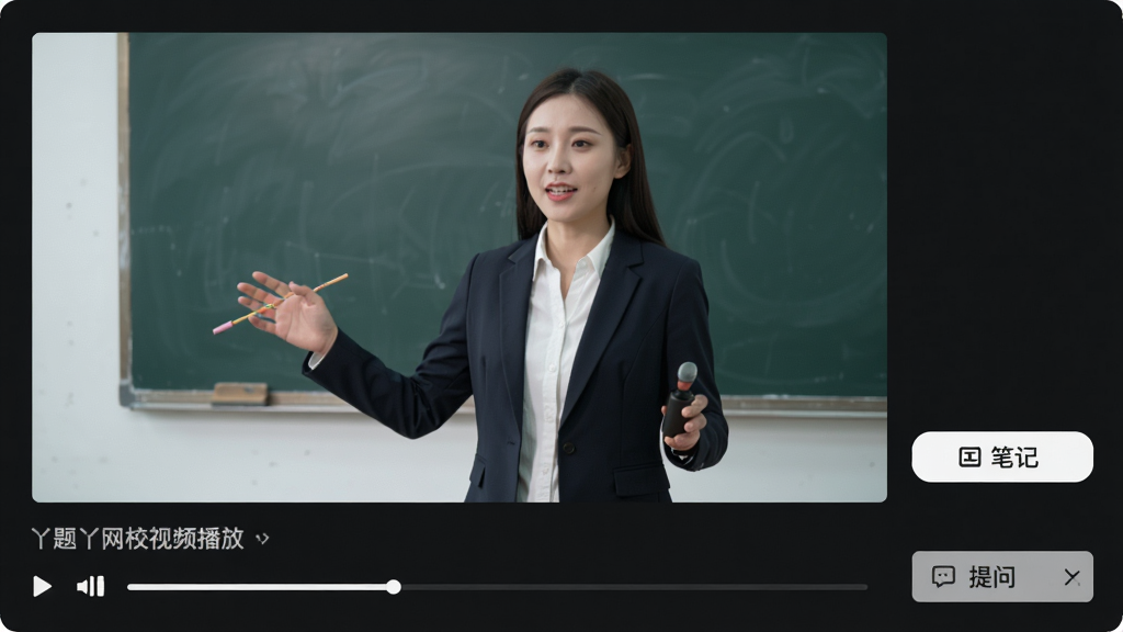 Ѿ��Ѿ��У��Ƶ�γ̲���ҳ�棬��Ļ�Ϸ�Ϊ��ʦ�ڿλ��棬�·���ʾ�γ�Ŀ¼�벥�Ž��������Ҳ��бʼ������ʰ�ť�����������ɫ���������ɫ���֣����רҵ��ϸ�����������ʸɾ����޶���Ԫ��