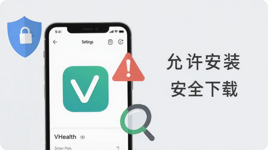 ����չʾһ���ֻ���Ļ����VHealthӦ��ͼ������ý��棬�Ա��к�ɫ��ʾ��־����ɫ�Թ�������Ϊǳ��ɫ�����м�����ʾ����