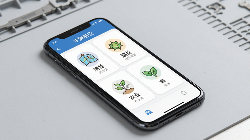 �ֻ���Ļչʾ���в⺽�ա�APP�ĳ���ģ��ѡ����棬�������в�桢Ѳ�졢ũҵ��ͼ�꿨Ƭ������Ϊǳ��ɫ����̨����������ˬ��࣬������ȷ�����ʸɾ��޶���Ԫ�ء�