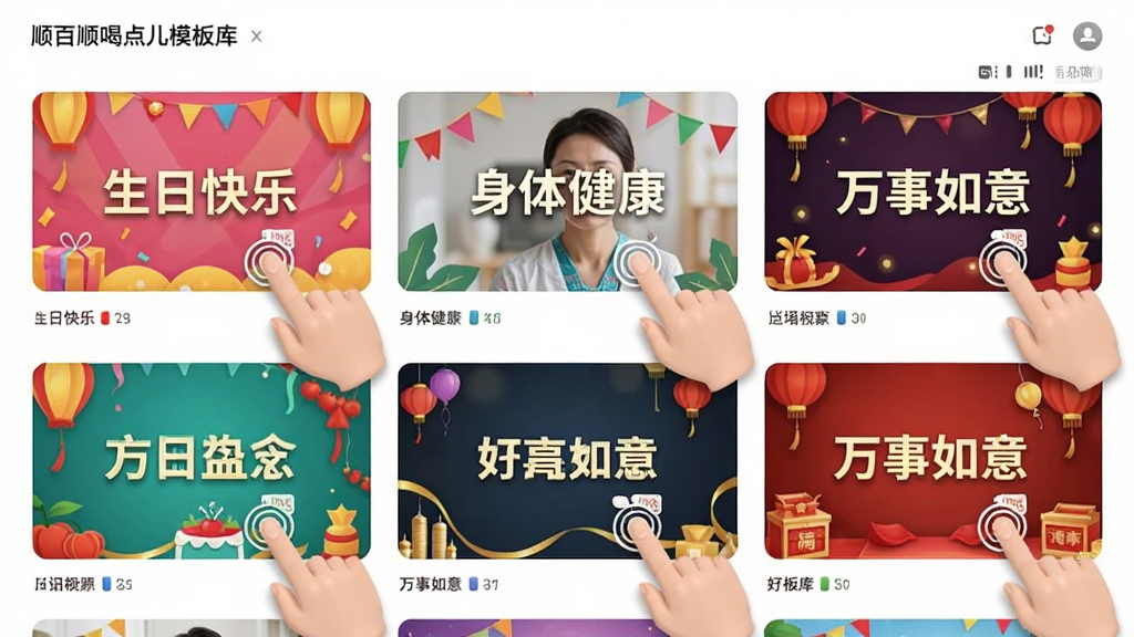һ˳��˳�ȵ��ģ�����棬������չʾ���ף����Ƶģ�忨Ƭ�������У���Ƭ�Ϸֱ��ע�����տ��֡������彡�������������⡱��������ÿ�ſ�Ƭ���в�ͬ���ı���ͼ�����岼��Ϊ����״������������죬ϸ�ڰ�����ָ�����Ƭ��ʾ�⶯���������������ɾ��޶���Ԫ��