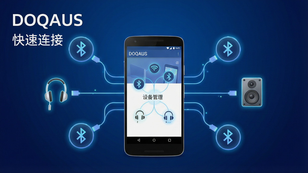 һ��չʾDOQAUS�������ӹ��ܵĳ���ͼ����������Ϊһ����׿�ֻ����ֻ���Ļ��ʾDOQAUS�������棬�������ж�������豸ͼ�껷�����У������ߴ��ֻ�����������������ͼ�꣬���ֲ������ķ�ɢʽ�����Ϊ���Ƽ��廭�磬ϸ����ͼ�������΢����Ч��������Ϊ�������䣬�����������ɾ����޶���Ԫ�أ�ͼƬ����������Ϊ��DOQAUS�����������ӡ����豸��������