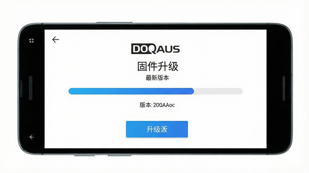 һ��չʾDOQAUS�̼�����������ֻ���ͼ���ͼƬ������Ϊһ��������õİ�׿�ֻ�����Ļ��ʾDOQAUS�̼�����ҳ�棬�������������汾����Ϣ��������ť������Ϊ�������У����Ϊ��ˬ����磬ϸ���Ͻ�����������ɫ������䣬����Ϊ���ף����ʸ��壬�ɾ����޶���Ԫ�أ�ͼƬ����������Ϊ��DOQAUS�����̼������������°汾����