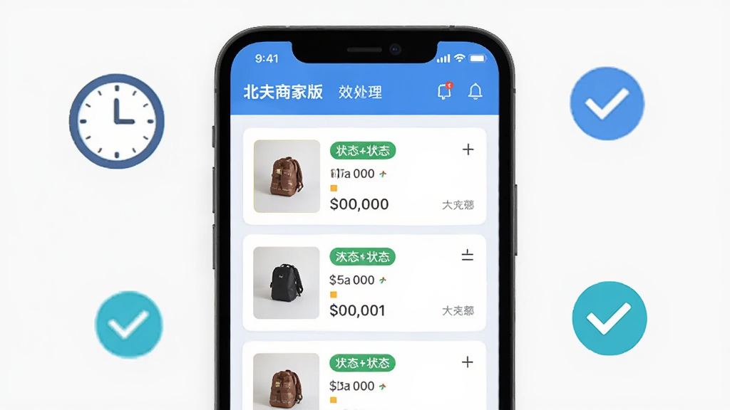 �����̼Ұ涩���������棬�ֻ���Ļ��ʾ����������Ƭ��ÿ�ſ�Ƭ������Ʒ����ͼ��״̬��ǩ����Χ������ʱ���빴ѡͼ�꣬������Ч����������ƽ����ƣ�ǳɫ�������Ű����룬���ʸɾ�