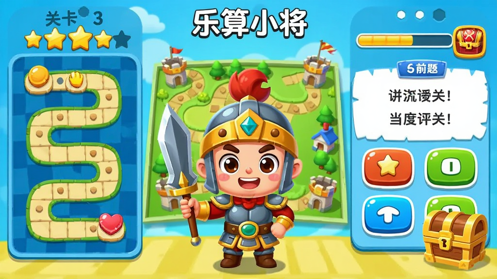 ����С����Ϸ�����ؽ��棬����Ϊ��ͨС����ɫվ�ڹؿ���ͼǰ�����������ʾ�ؿ�·�����������֣��Ҳ�Ϊ��ǰ��Ŀ��ѡ�ť���Ű�Գƣ����ͯȤ���ã�ϸ�ڰ����������뽱�����䣬���ʸ��壬�ɾ����޶���Ԫ��