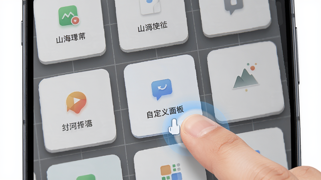 ����չʾ��ɽ�ӡ�Ӧ�õ��Զ��幦�����༭���棬������ܿ�Ƭ�����������У�����һ�ſ�Ƭ����ָ�϶�������Ϊ�ֻ���Ļ�����ӽǣ����Ϊ�����ﻯ��ƣ�ϸ�ڰ�����Ƭ��Ӱ����ק����Ч�������񱳾������ʸ��壬�ɾ����޶���Ԫ��