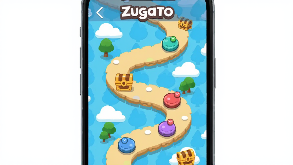 Zugato�ؿ�ѡ��������ͼ������Ϊ�ֻ���Ļ����ʾһ���������ϵ�·����·���Ϸֲ��Ų�ͬ��ɫ�Ľڵ�����ؿ������ֲ������������ӽǣ����Ϊ���������ʸ���廭��ϸ����·�����Ե�׺��С�����ƶ�ͱ���ͼ�꣬���ʸɾ����޶���Ԫ��