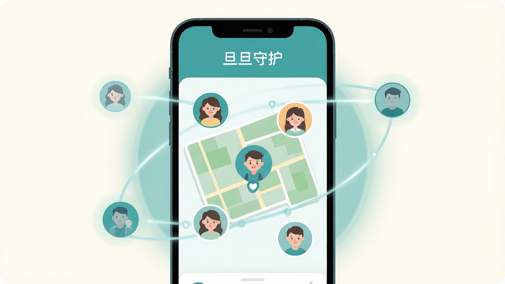 һ��չʾ��ͥ��ȫ�ػ������Ĳ廭������������һ�������ֻ�����Ļ����ʾ�š������ػ����Ľ��棬�������ж����ͥ��Ա��ͷ��ͼ��ֲ��ڵ�ͼ�ϵĲ�ͬλ�ã���ͼ���������������Χ��������͵Ĺ��κ������ߣ���������֮���λ�û�������������ܰ���ɾ������ñ�ƽ����ƣ�ɫ��������ɫ��Ϊ���������������޶���Ԫ��